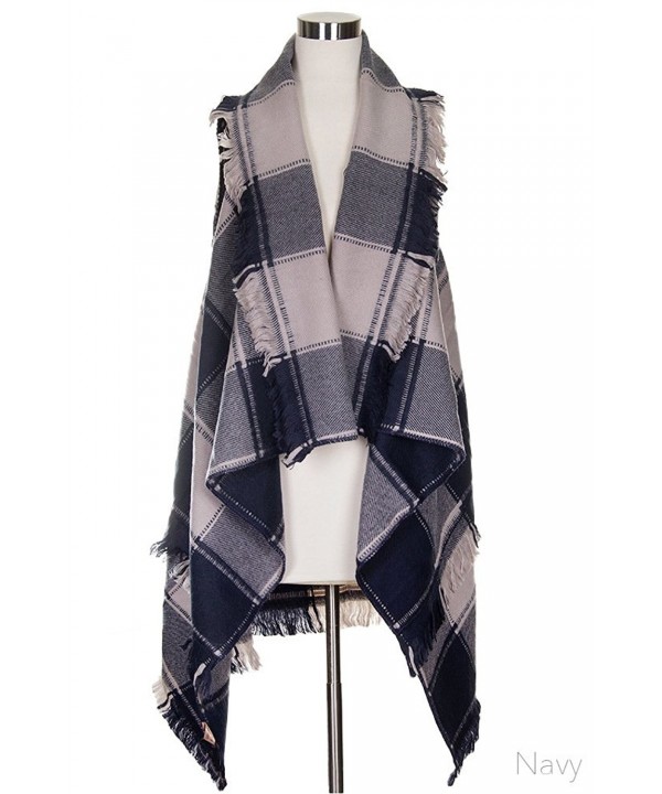 ScarvesMe Women's Soft Vintage Plaid Checker Color Block Vest Cardigan - Navy - C5185RXEGG3