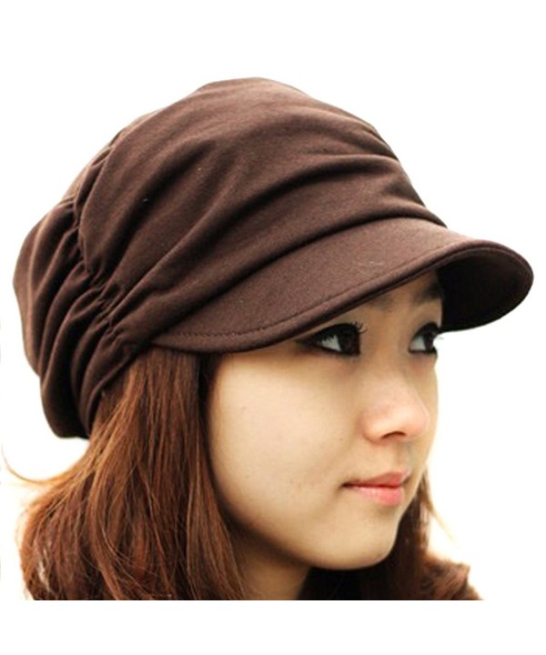 LOCOMO Women Girl Fashion Design Drape Layers Beanie Rib Hat Brim Visor Cap FFH010BLK Black - Brown - CO11COU8E31