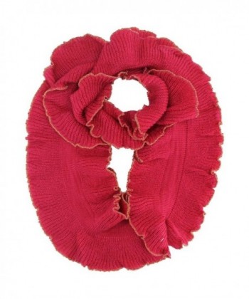 Ruffled Edge Knit Infinity Circle Scarf - Magenta - CU11EA1TFXJ