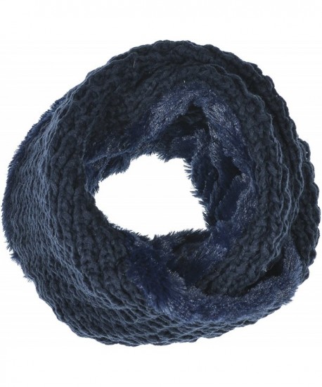 Hand By Hand Aprileo Women's Knitted Faux Fur Infinity Scarf Reversible Fuzzy - Navy. - CF12GUFV4S7