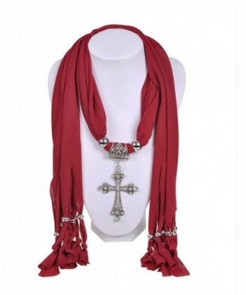 Alloy jewelry pendants necklace angel wings cross jewelry scarf women beaded scarves - Red11 - CU12G9UATC9