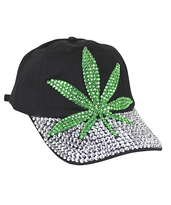 Rhinestone Baseball Cap Denim - Marijuana Leaf - C31862DNS4A