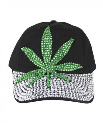 Marijuana Leaf Rhinestone Cap Black in Women's Baseball Caps
