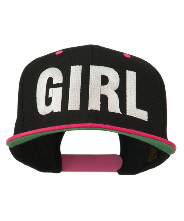 Flat Bill Hip Hop Casual Girl Embroidered Cap - Black Pink - CA11KCHJOTB