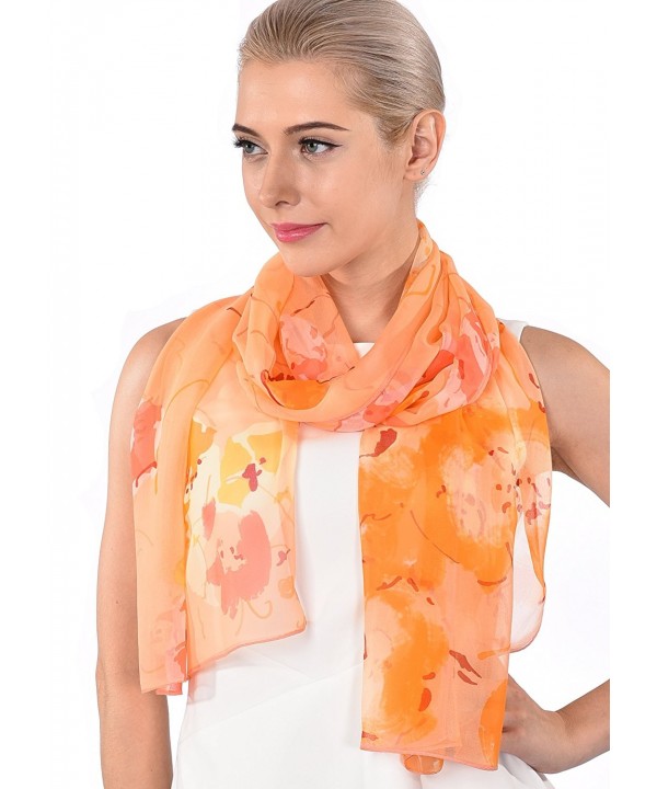 ADVANOVA Ideal Gift for Women 100% Silk Floral Scarf Evening Wrap Wedding Shawl Gift Box - Orange - CX1868ECRTK