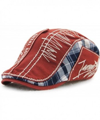 YOYEAH Men's Cotton Flat Cap Newsboy Ivy Cabbie Driving Caps Hats - Red - CG183K6C6X0