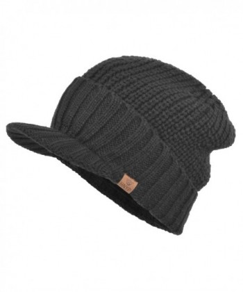 Janey&Rubbins Men&lsquos Stylish Knit Visor Brim Beanie Hats Fleece Lined Skull Ski Caps - Dark Gray - CJ11VEKC6SL