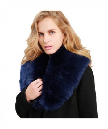 MissShorthair Women's Faux Fur Collar Shawl Neck Scarf Wrap for Winter Coat - 15 Navy Blue - C918607SMT3