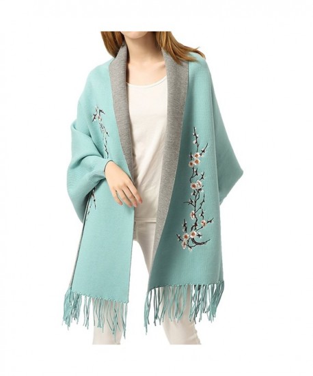 ZISUEX Women Embroidery Cloak Poncho Shawl Wrap Fashion Scarf Tassels Pashmina - Blue - CV186ISN8MQ