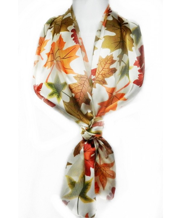 Imagine If... Silk Feel Scarf - Vibrant Autumn Leaves on Ivory - CD12JEKIEFB