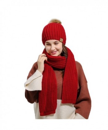 Fantastic Zone Winter Warm Knitted Women Fashion Scarf and Beanie Hat Set - Red - CT188ZH4M97