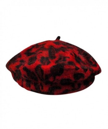 Women French Style Vintage Leopard Print Wool Soft Winter Warm Beret Beanie Hat - Red - C6186NDL5QR