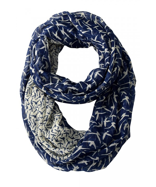 Peach Couture Beautiful Vintage Two Colored Bird Print Infinity Loop Scarf - Navy and Cream - CB12EF8C3QD