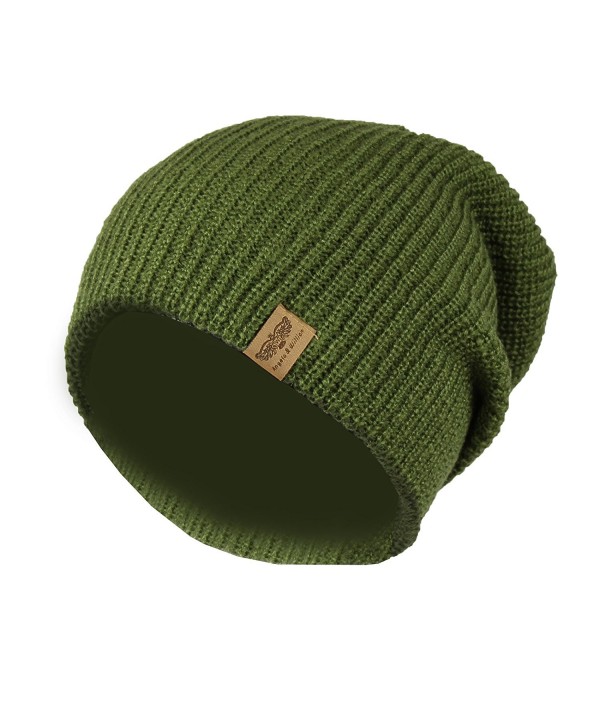 Reversible Winter Knit Slouchy Beanie Hat - Hipster Unisex Knitted Slouch Cap - Olive Green - CP1876W6ERT