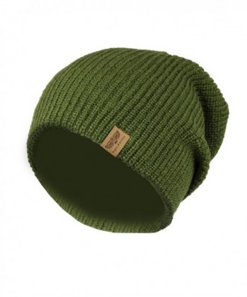 Reversible Winter Knit Slouchy Beanie Hat - Hipster Unisex Knitted Slouch Cap - Olive Green - CP1876W6ERT