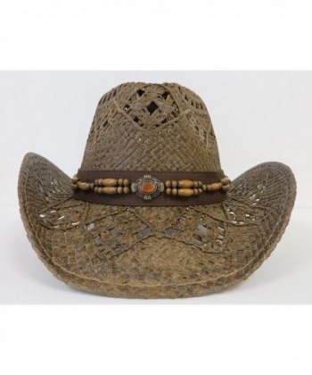 Western Hat / Amber Stone Look with Wood Beads / Brown - CB11DVHHK77
