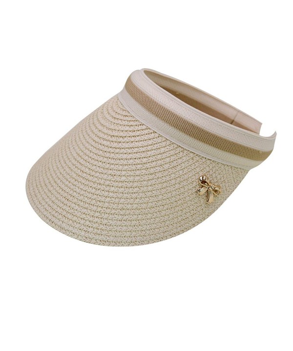 YAOSEN Women's Straw Sunhat Roll Up Large Brim Sun Visor Fashion Bowknot Summer Cap - Beige - CK182W8YC8L