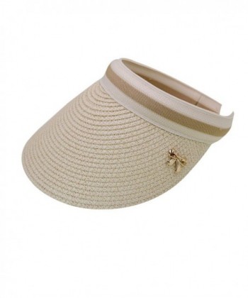 YAOSEN Women's Straw Sunhat Roll Up Large Brim Sun Visor Fashion Bowknot Summer Cap - Beige - CK182W8YC8L