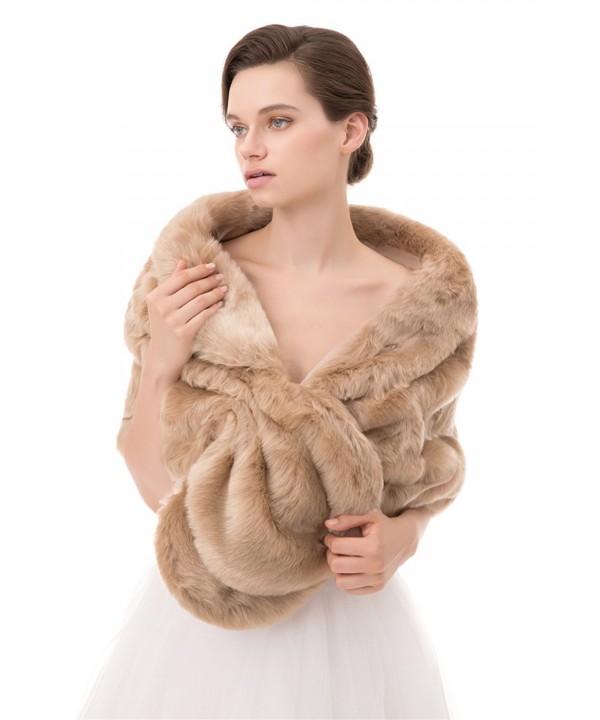 Faux Fur Shawl Wrap Stole Shrug Winter Bridal Wedding Cover Up - Brown - CG1889UN9EI