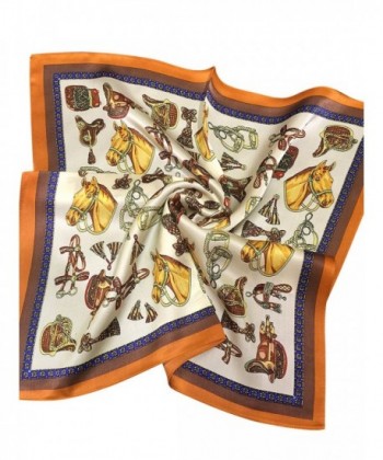 Clothink Women's 100% Mulberry Silk Graphic Print Kerchief Neck Square Scarves - Pattern-2 - CU182ZAG0HO