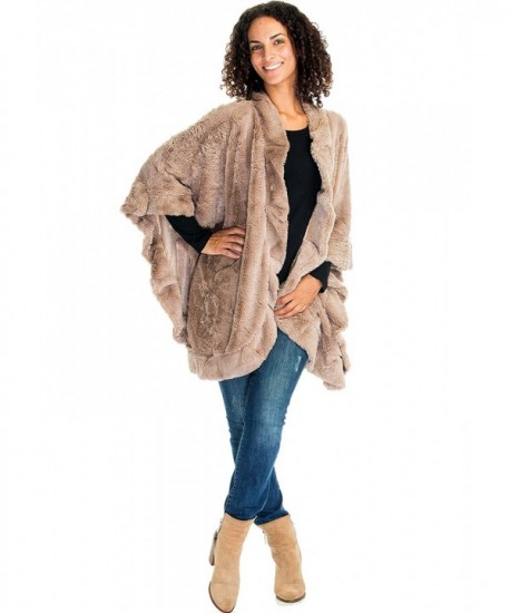 Women's Winter Faux Fur Luxury Cape Poncho Ladies Wrap Shawl - Rosy Brown - CA186TYCM3T