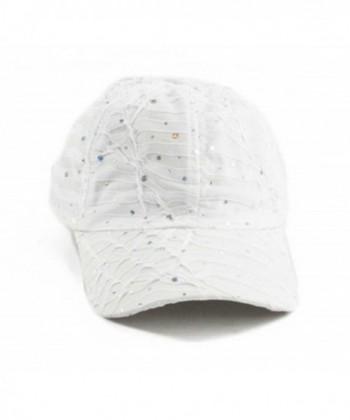 Aesthetinc Rhinestone Glitter Sequin Baseball Cap Hat Adjustable - White - CA11WG9RIJV