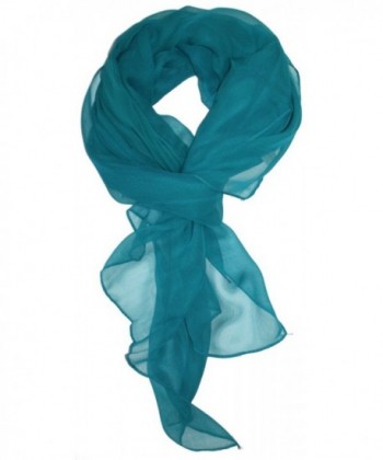 Love Lakeside Modern- Chiffon Silk Blend Solid Color Oblong Scarf - Teal Blue - C911Y59JR6H