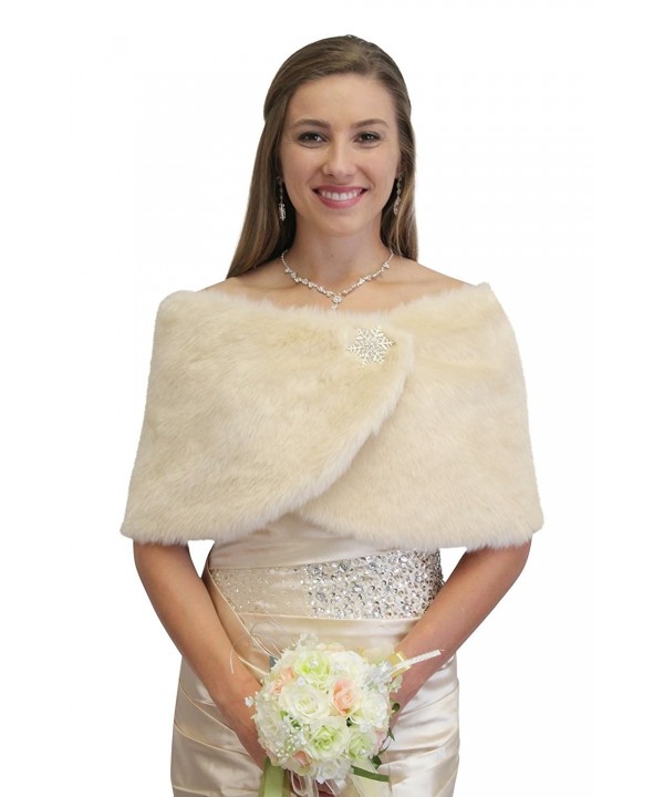 Tion Bridal Women's Faux Fur Wrap One Size- Champagne - CO11FUV8GOX