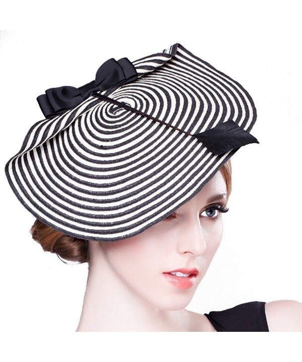 Hibelief Women Sun Hats Arrow Striped Derby Fascinator Hats Wedding Caps - CA12HO1Y6CR