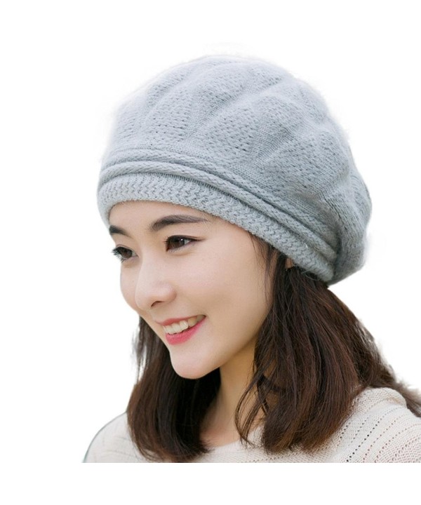DEESEE Beanie Hat Women Beret Knit Crochet Hat Ski Cap Winter Warm Cap - Grey - CP12MAVWUEV