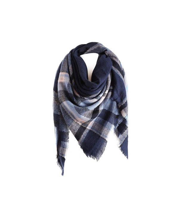 Surblue Warm Stylish Elegant British Style Color Blocking Plaid Shawl Scarf Blanket - Navy - C412N9M7QW2