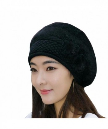 Hunputa WomensWinter French Beret Wool Beret Chic Beanie Winter Hat Slouchy Cable Knit Hat Snow Ski Caps - Black - CU188RY9K3U