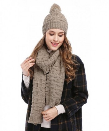 Women Fashion Winter Warm Knitted Scarf and Hat Set Skullcaps - Light Coffee - CJ12MZA7OTA