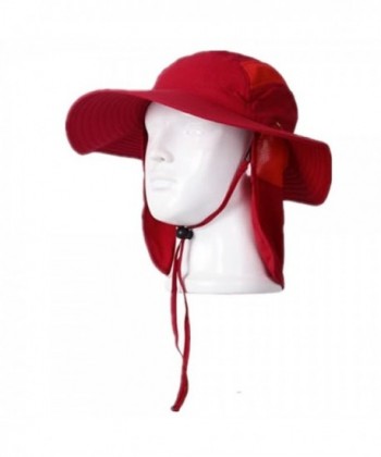 Home Prefer Mens UPF 50+ Sun Protection Cap Wide Brim Fishing Hat with Neck Flap - Red - CS12G1133W5