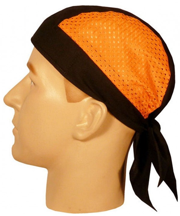 Skull Cap Biker Caps Headwraps Doo Rags - Orange/Black Air Flow - CC12ELHOZMX
