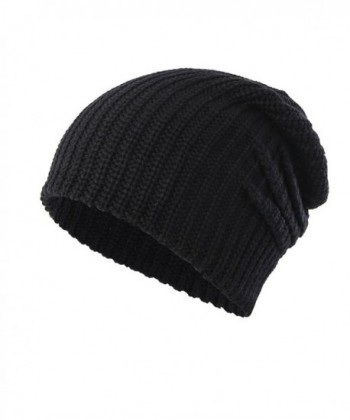 Home Prefer Men's Slouchy Beanie Classic Thick Cable Knit Winter Beanie Cap - Black - CB186LGD9HO