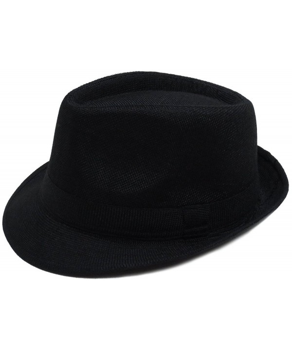 Eqoba Men / Women Classic Cotton Blend Solid Color Short Brim Trilby Fedora Hat - Black - C612G5RV4RL
