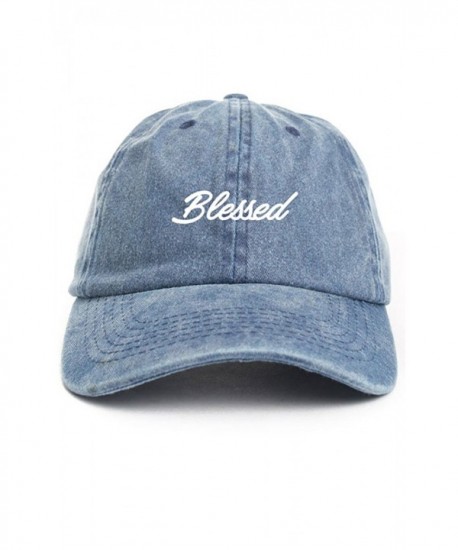 Blessed Cursive Baseball Dad Hat Cap - Denim - CI12O0EYY71