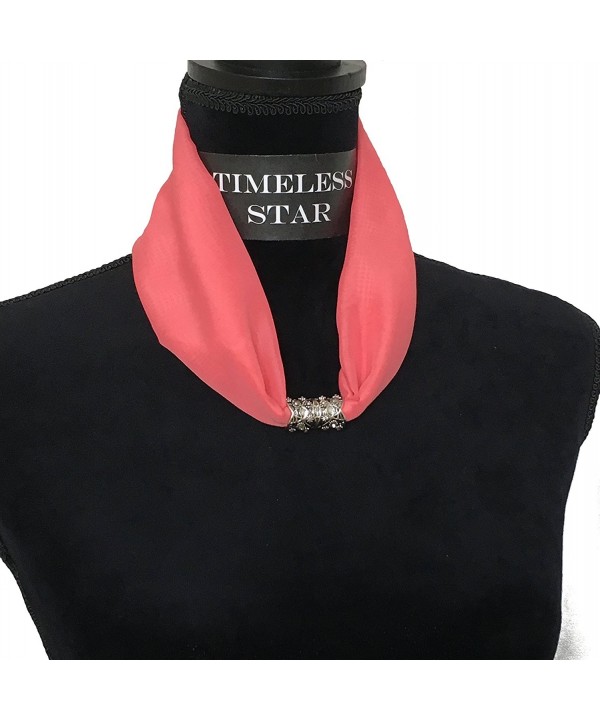 Chiffon Necklace Sash Scarf with Engraved Magnetic Clasp Classic Style for Women - Salmon - CG12NBV78MB