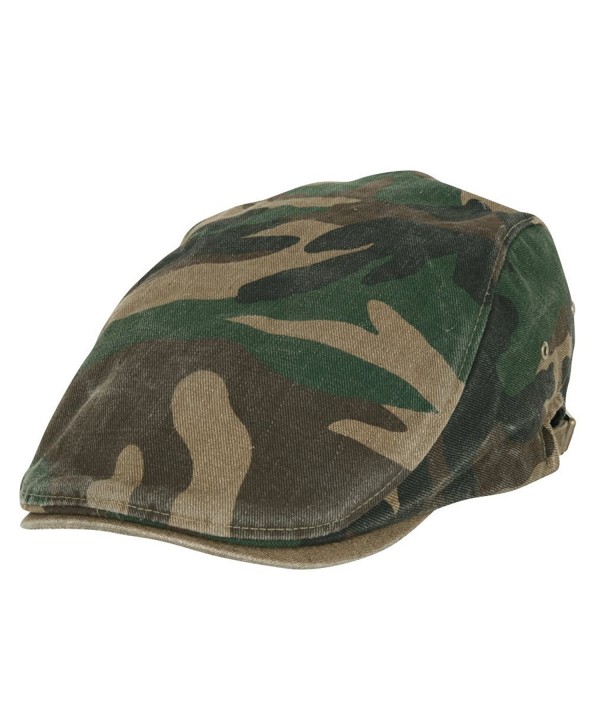 ililily Camouflage Pattern Washed Cotton Golf Hat Flat Strap Newsboy Cap - Olive Military - C611JS6L8V9