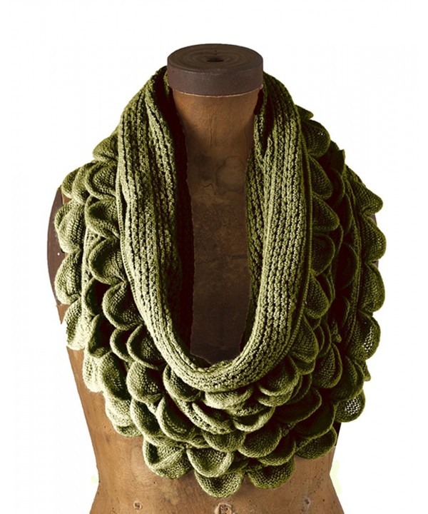 Chic Oversized Ruffle Knitted Infinity Scarf - Olive Green - C9117VLTYCN