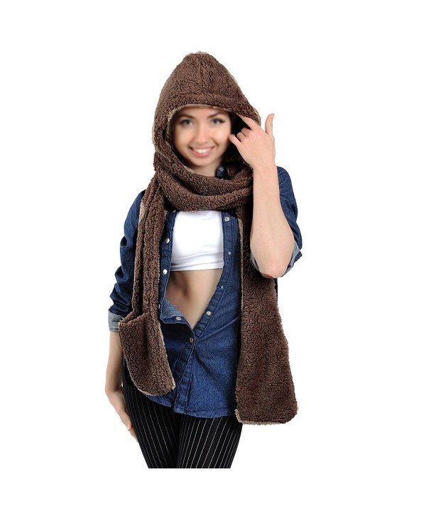 Winter Warm Soft Hooded Scarf Headscarf Neckwarmer Hoods Hat - Dark Brown - CY186XW44UC