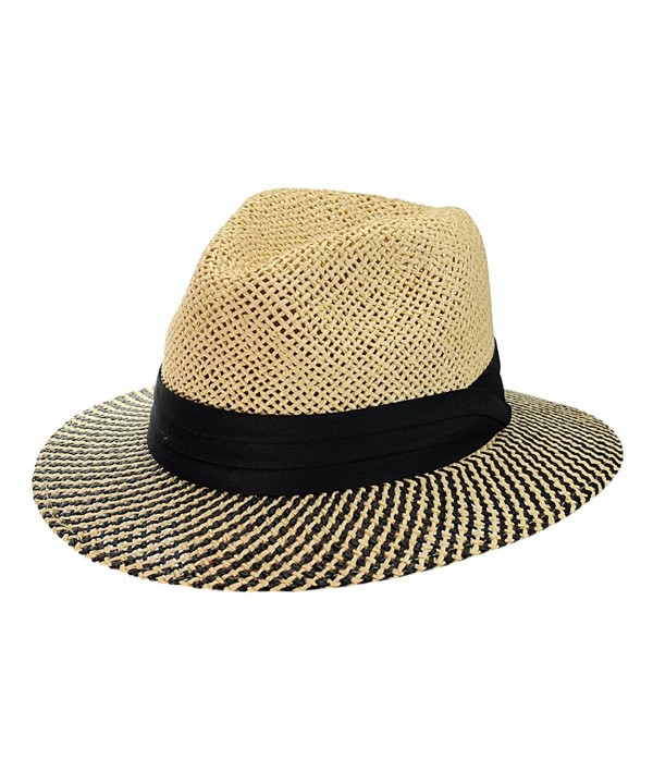 Teardrop Dent Two Tone Weaved Brim Panama Fedora Hat CN124UO53QT