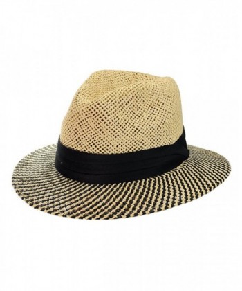 NYFASHION101 Teardrop Dent Two Tone Weaved Brim Panama Fedora Hat - CN124UO53QT