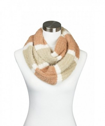 Womens Fuzzy Knitted Striped Design Soft Warm Fall Winter Infinity Loop Scarf - Taupe - CO1852EAH3Q