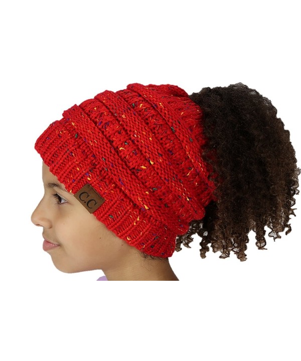 C.C GORRO Fashion New Cable Knit Messy Bun Hat Super Soft Warm Ponytail - Confetti Red - CH189KL9Y9N