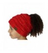 C.C GORRO Fashion New Cable Knit Messy Bun Hat Super Soft Warm Ponytail - Confetti Red - CH189KL9Y9N