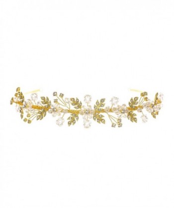 Handmade Flower Leaf Crystal Headband Bridal Wedding Tiara - Gold Plated T1174 - CP127QDLBKD