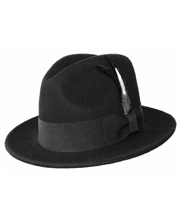 Differenttouch Men's 100% Wool Felt Soft & Crush-able Feather Fedora Hats He04 - Black - CB11N32P34R