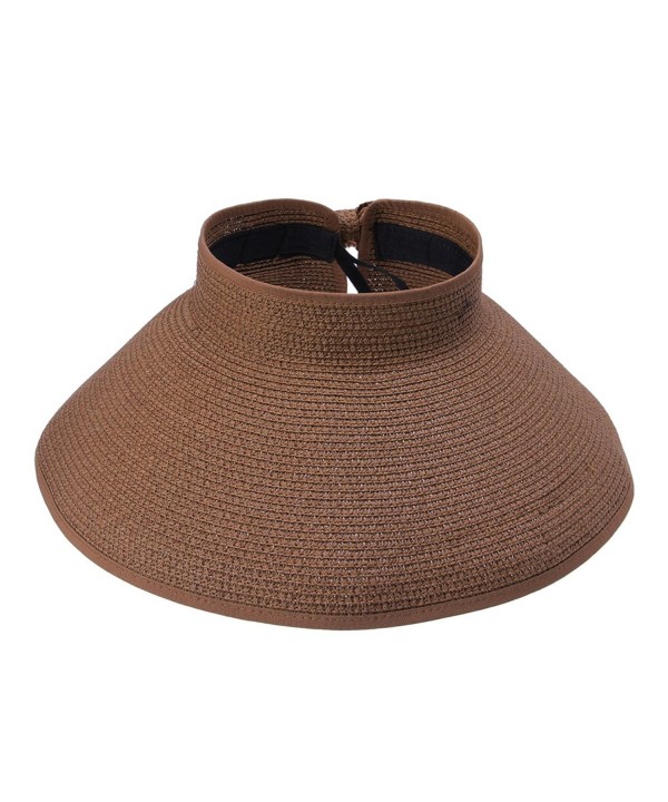 JTC Women Straw Sun Hat Adjustable Beach Cap Roll up Open Top Cap Visor - CQ11KU6IZZN